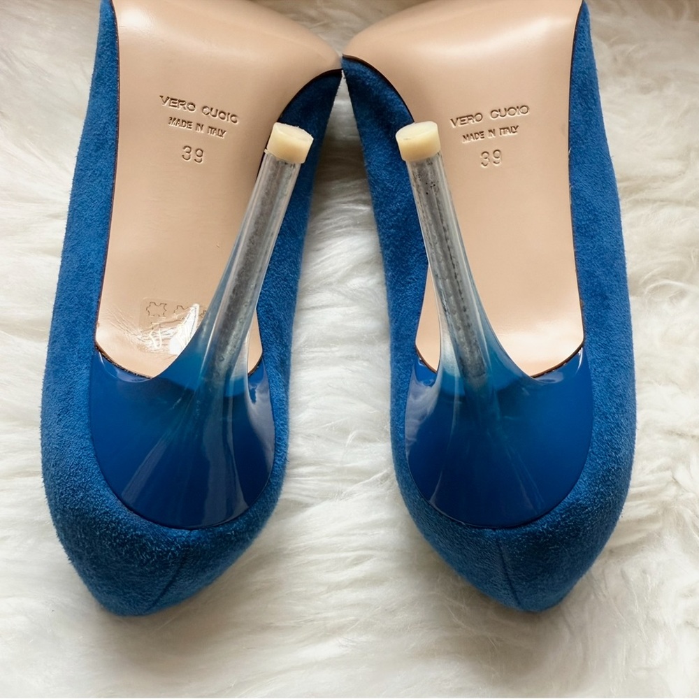 New! SCANLAN THEODORE Suede Pumps with Ombré Lucite Heel - Picture 8 of 9